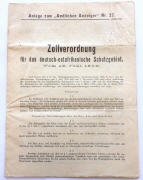 Archivalie, Zeitung, "Zollverordung für das deutsch-ostafrikanische Schutzgebiet vom 13. Juni 1903", als Anlage zum "Amtlichen Anzeiger für Deutsch-Ostafrika" No. 27, Deutsche Kolonien