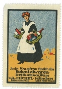 Archivalie, Reklamemarke (Werbemarke), A.Michel, "Jede Hausfrau findet Kolonialwaren, Delikatessen, Weine bei A.Michel", Deutsche Kolonien