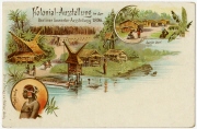 Ansichtspostkarte, "Kolonial-Ausstellung in der Berliner Gewerbe-Ausstellung 1896", Dualla-Dorf in Kamerun, ungelaufen