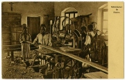 Ansichtspostkarte; "Schreinerei in Kwiro.", Blick in eine Werkstatt der Benediktinermissionäre von St. Ottilien in Deutsch-Ostafrika, ungelaufen