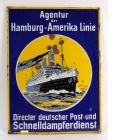 Werbeschild, Hamburg-Amerika Linie (HAPAG), "Schnelldampferdienst", Dampfschiff Imperator