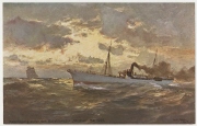 Ansichtspostkarte / Künstlerpostkarte, "Kablelegung durch den Kabeldampfer 'Stephan' Mai 1903", Kabelleger auf hoher See, ungelaufen