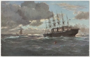 Ansichtspostkarte; Künstlerpostkarte, "'Great Eastern sucht 1866 das im Vorjahre verlorene atlantische Kabel", Kabeldampfer "Great Eastern" auf hoher See, ungelaufen