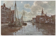 Ansichtspostkarte; Künstlerpostkarte, Emden, Ansicht vom Hafen, mit rückseitigem Aufdruck "Telegramme nach Süd-Amerika bezeichne man via Emden - Vigo", ungelaufen